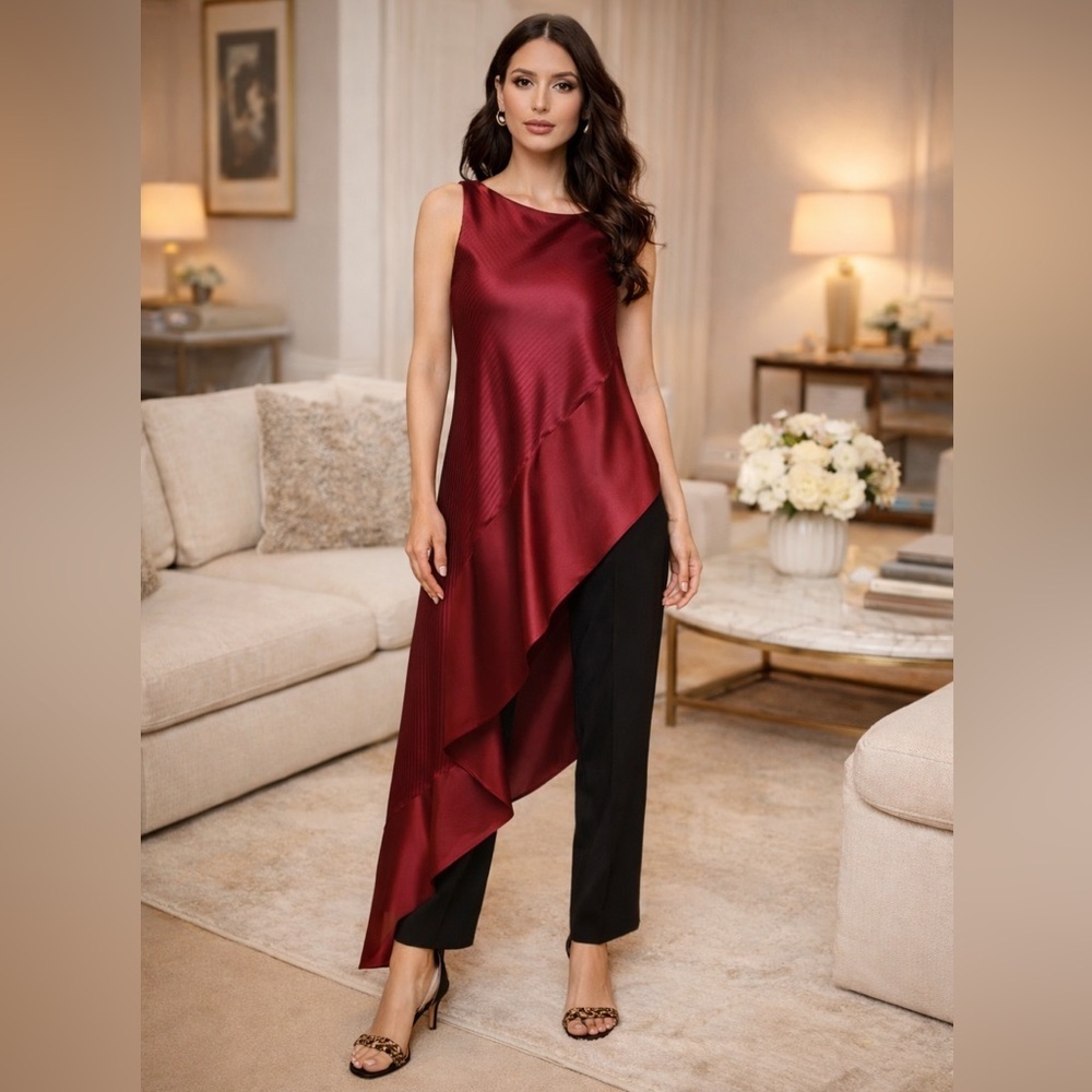 Zac Posen Resort 2017 Runway Burgundy Asymmetric Draped Satin Dress NWT Sz 6